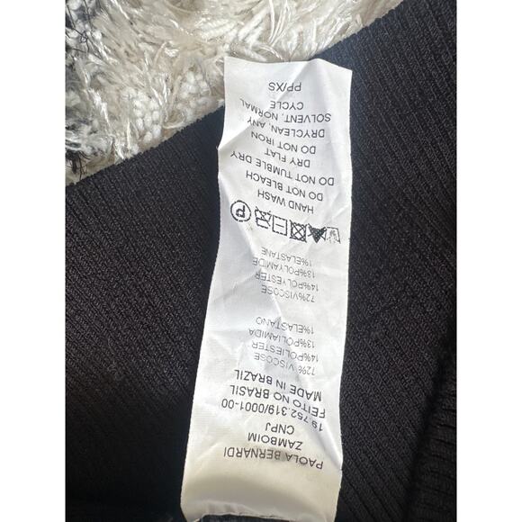 Paola Bernardi Black Ribbed Mock Neck Sheer V Sweater XS - Picture 9 of 9